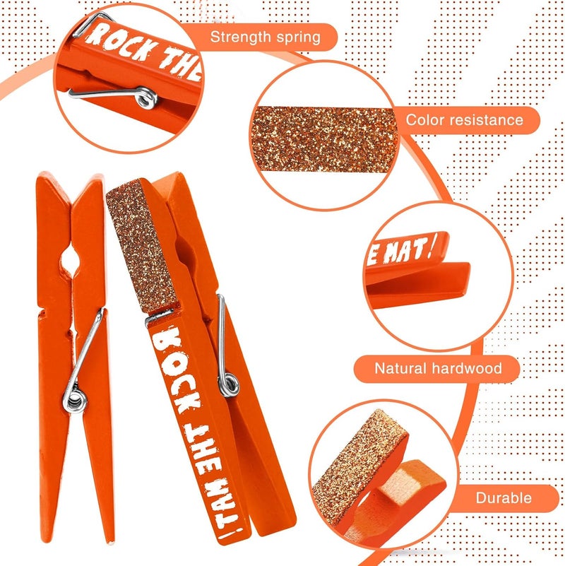 Kigeli 30 Pcs Spirit Clips Cheer Pins Cheerleader Gifts Clothes Pins for Backpacks Competition Glittered for Team Cheer Gifts Stuff Supplies Party Favors Accessories Bulk(Orange,Shiny) - Image 5